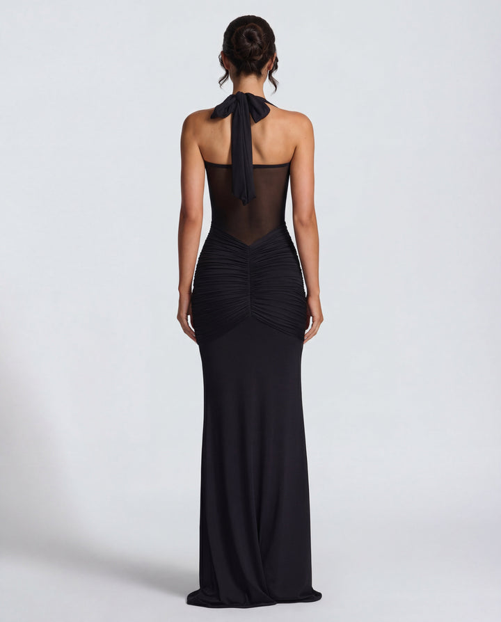 Bella Ruched Halter Maxi Gown