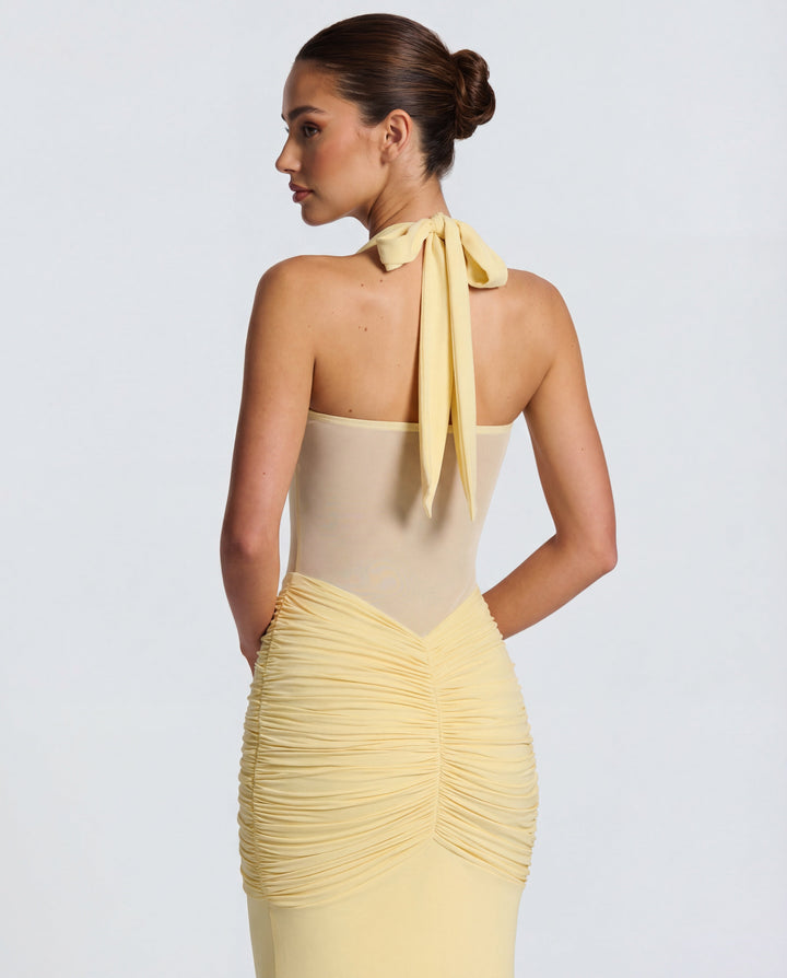 Bella Ruched Halter Maxi Gown