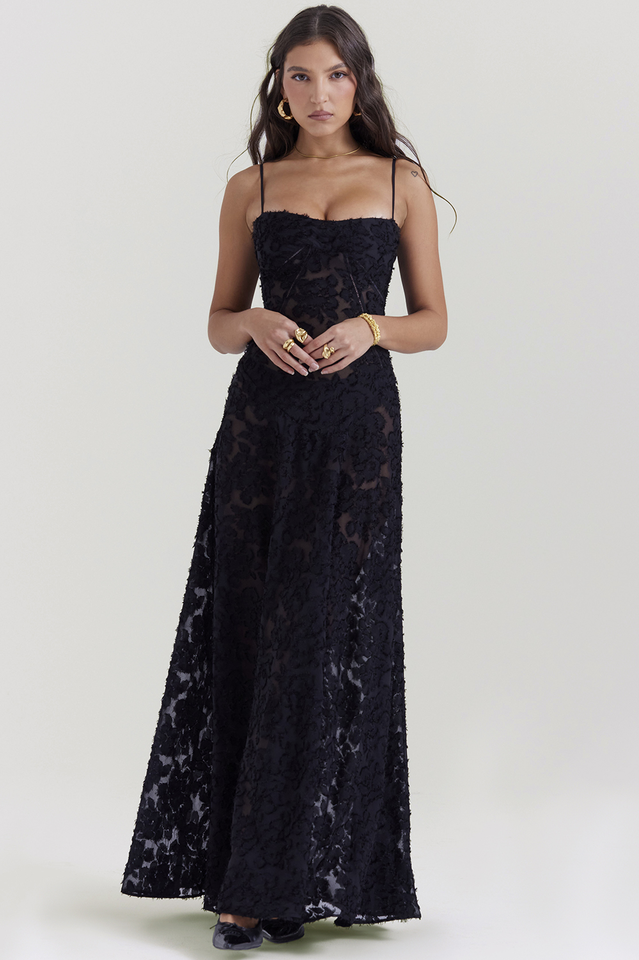 Serena Floral Jacquard Lace Back Maxi Dress