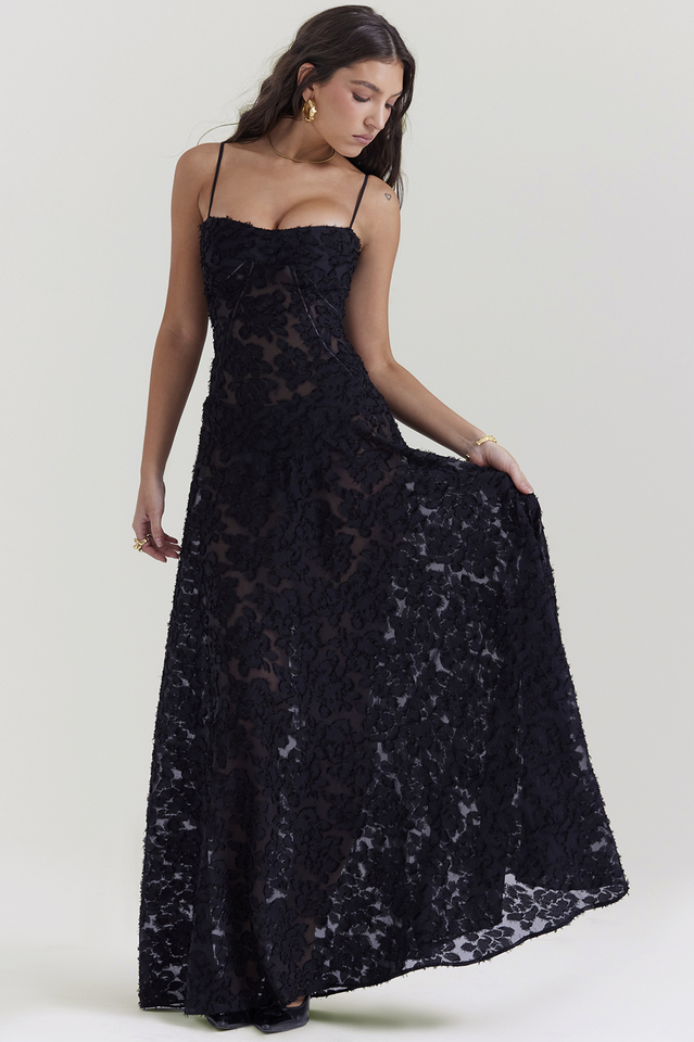 Serena Floral Jacquard Lace Back Maxi Dress