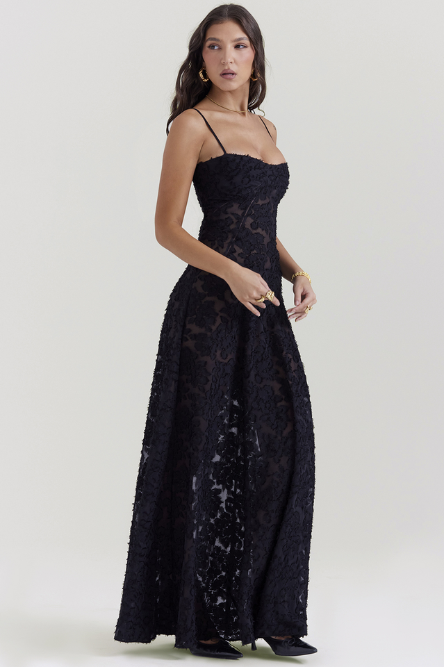 Serena Floral Jacquard Lace Back Maxi Dress