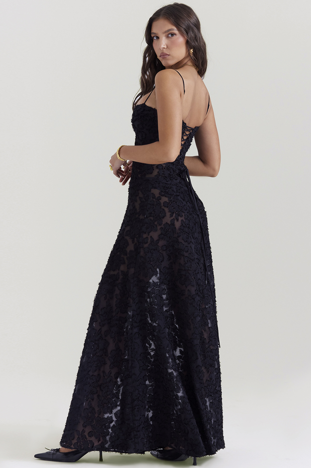 Serena Floral Jacquard Lace Back Maxi Dress