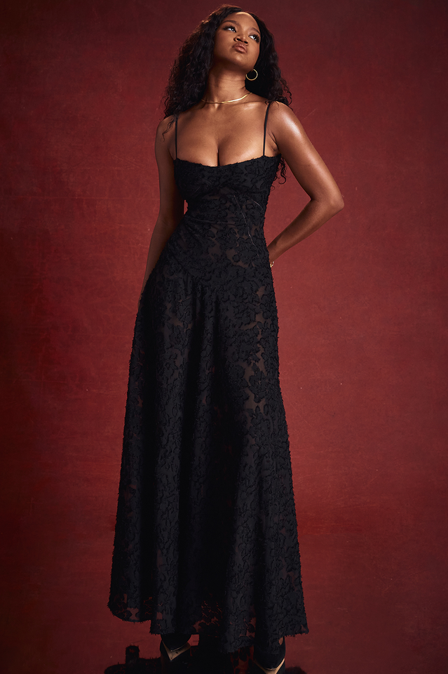 Serena Floral Jacquard Lace Back Maxi Dress