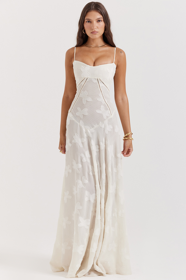 Serena Floral Jacquard Lace Back Maxi Dress