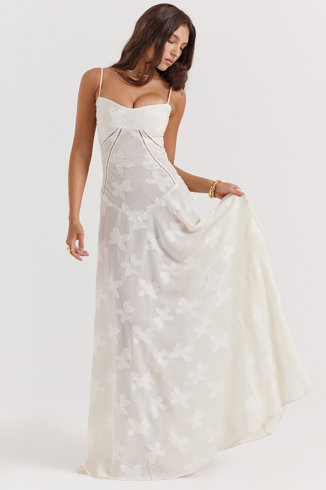 Serena Floral Jacquard Lace Back Maxi Dress