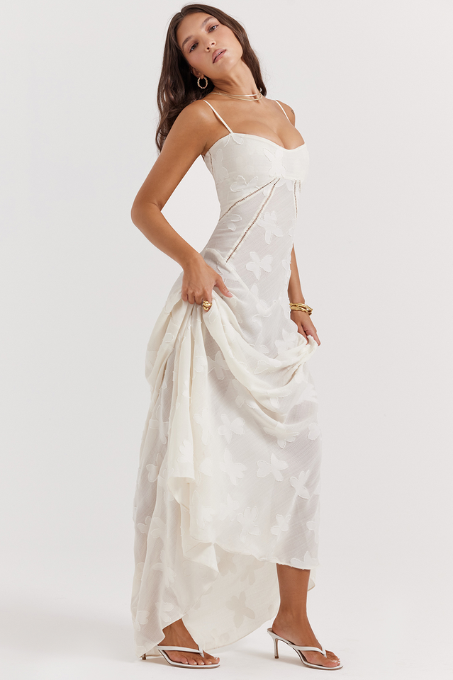 Serena Floral Jacquard Lace Back Maxi Dress