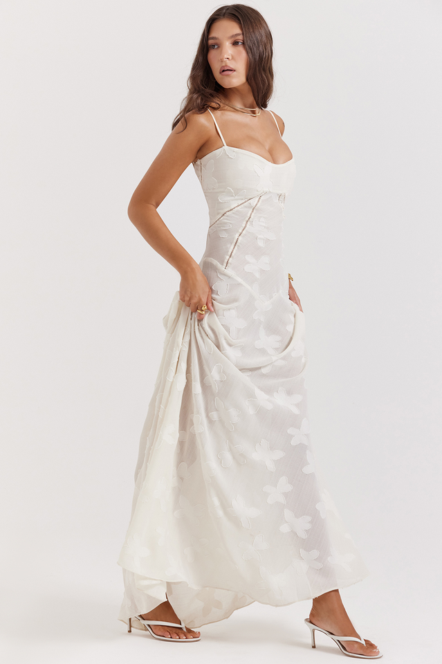 Serena Floral Jacquard Lace Back Maxi Dress