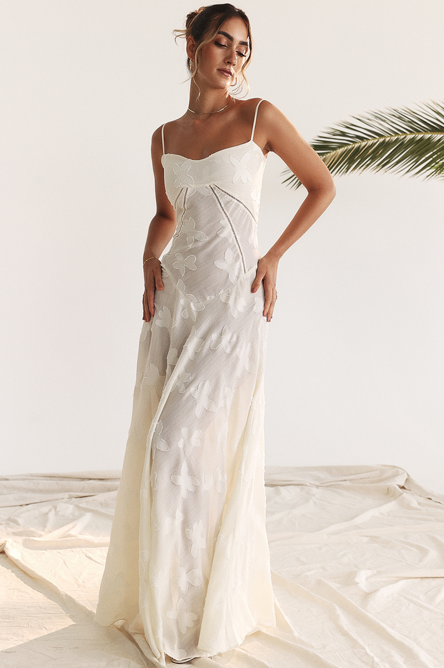 Serena Floral Jacquard Lace Back Maxi Dress