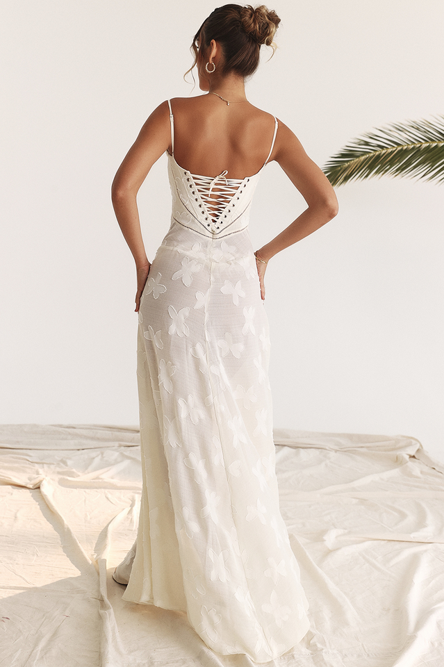 Serena Floral Jacquard Lace Back Maxi Dress