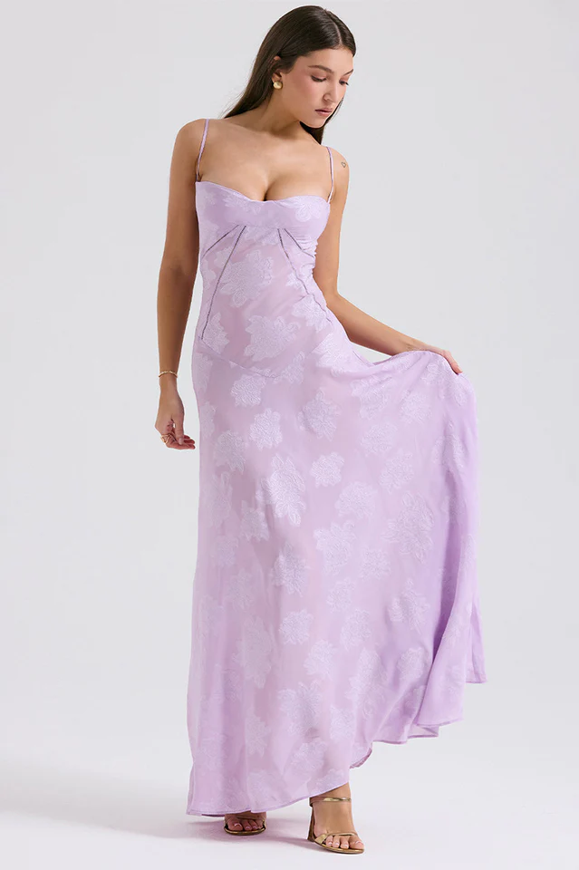 Serena Floral Jacquard Lace Back Maxi Dress