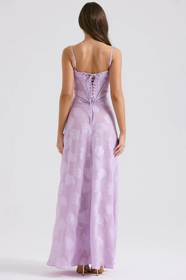 Serena Floral Jacquard Lace Back Maxi Dress