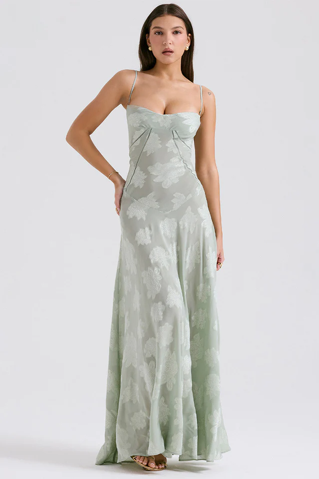 Serena Floral Jacquard Lace Back Maxi Dress