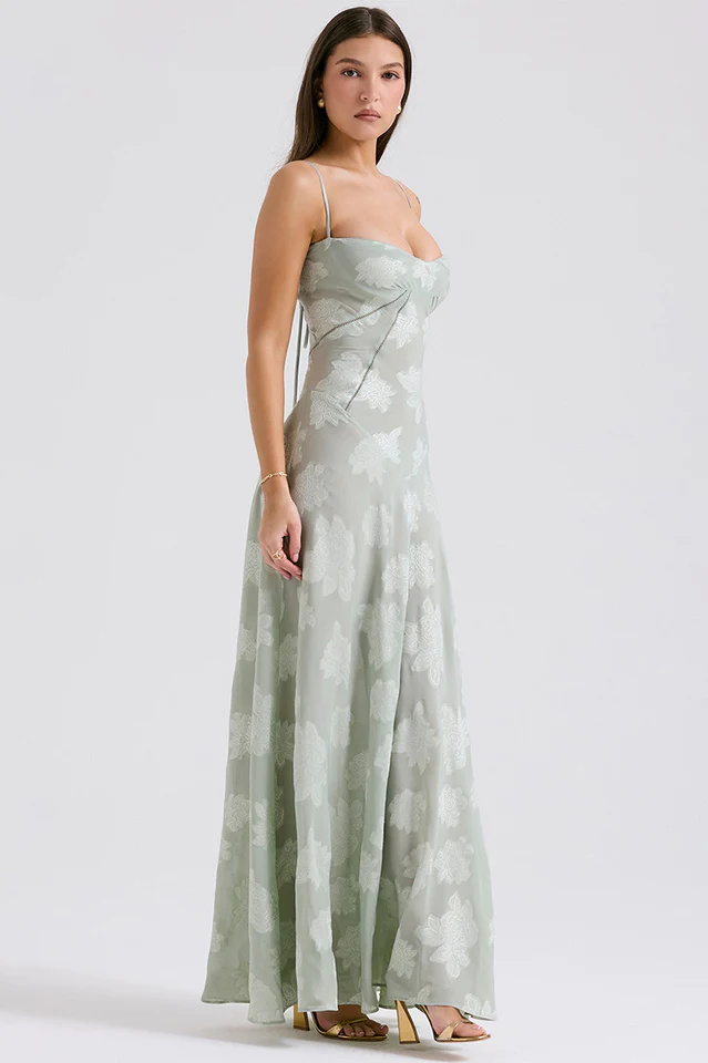 Serena Floral Jacquard Lace Back Maxi Dress
