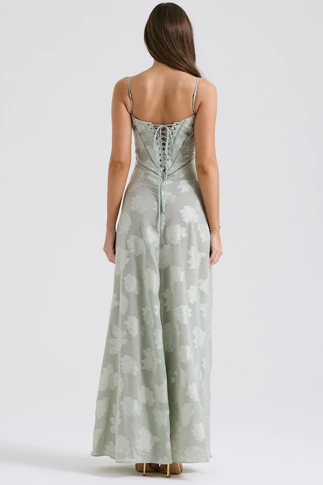 Serena Floral Jacquard Lace Back Maxi Dress