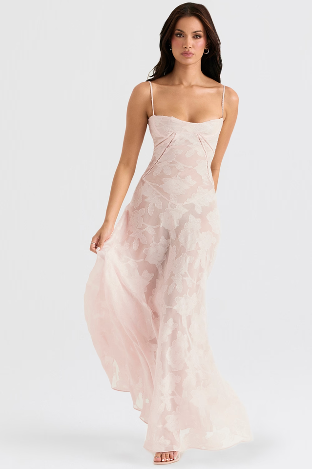 Serena Floral Jacquard Lace Back Maxi Dress