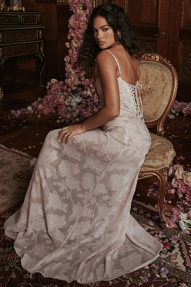 Serena Floral Jacquard Lace Back Maxi Dress
