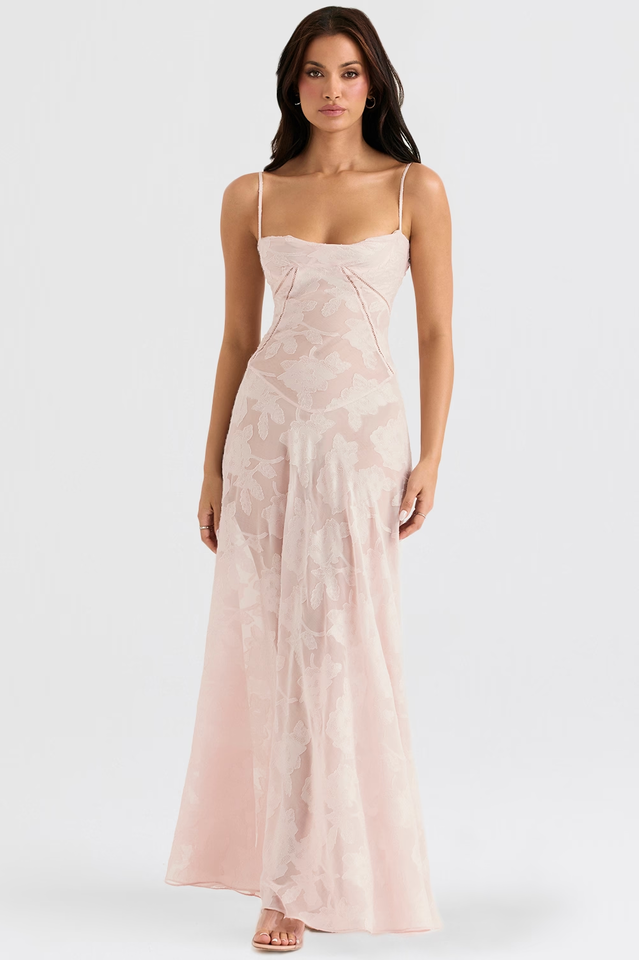 Serena Floral Jacquard Lace Back Maxi Dress