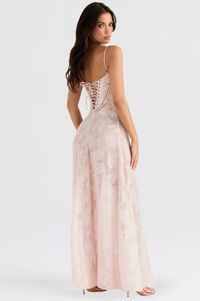 Serena Floral Jacquard Lace Back Maxi Dress