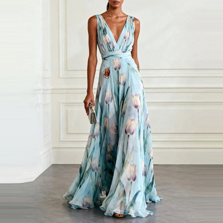 Maisie Floral V Neck Flowing Maxi Dress