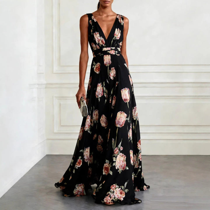 Maisie Floral V Neck Flowing Maxi Dress