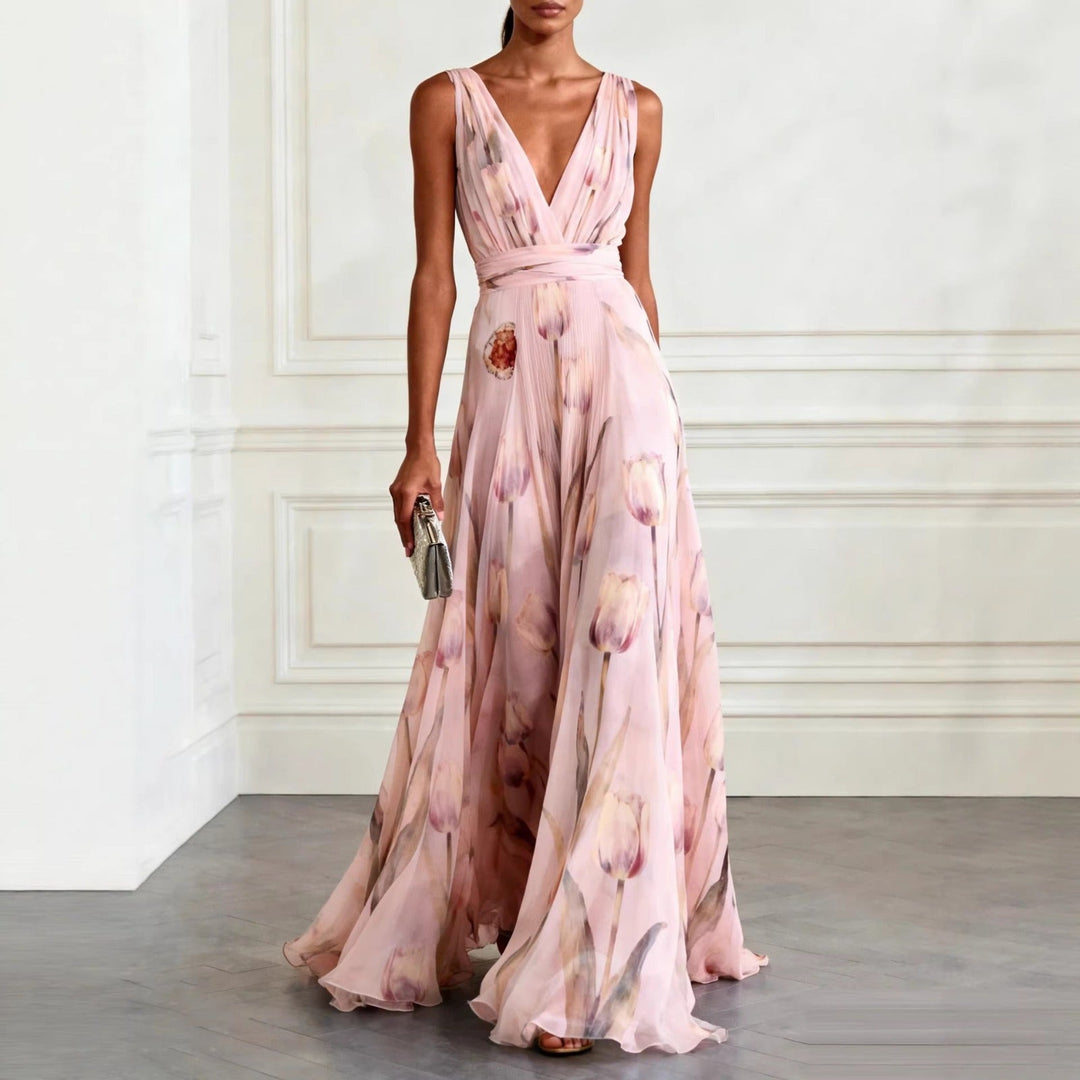Maisie Floral V Neck Flowing Maxi Dress