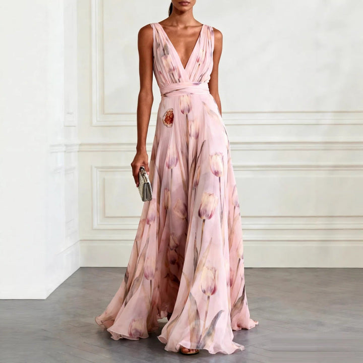 Maisie Floral V Neck Flowing Maxi Dress