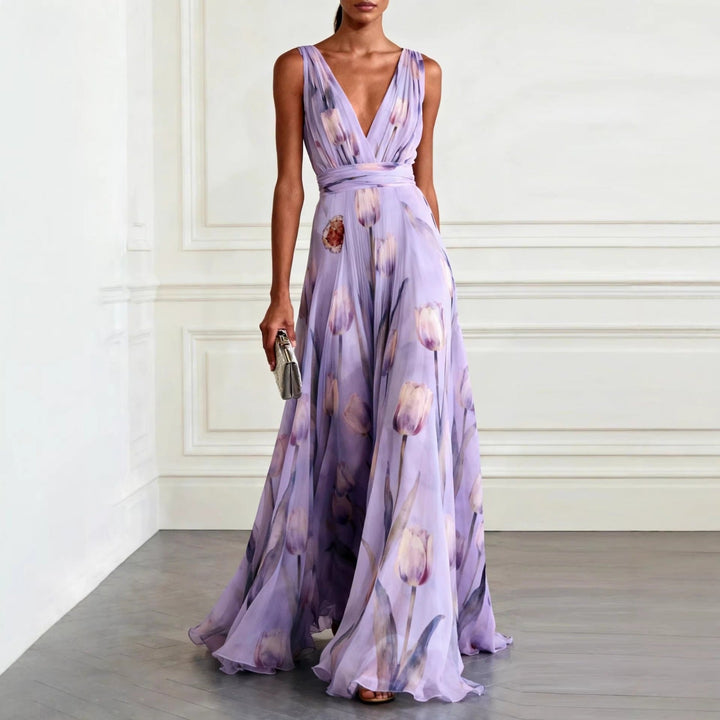 Maisie Floral V Neck Flowing Maxi Dress