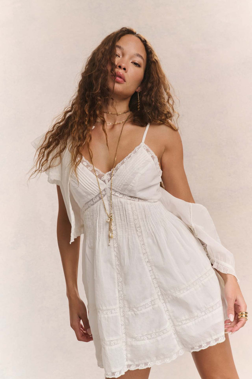 Amelie Lace Hollow Ruffle Cami Mini Dress