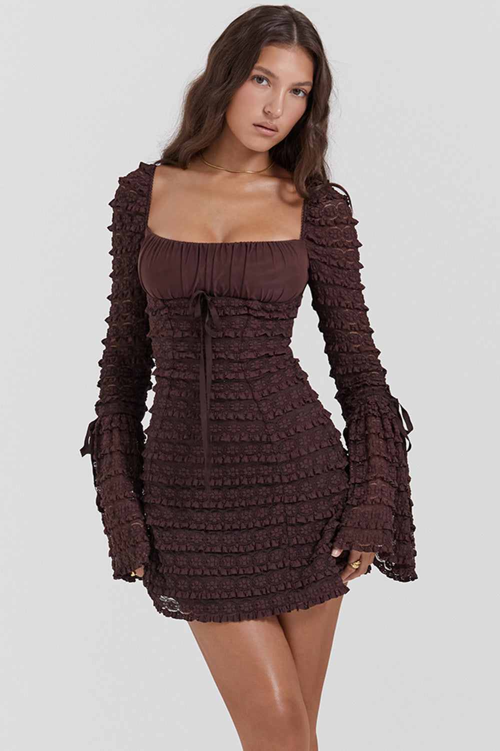Demi Floral Lace Drawstring Bust Mini Dress