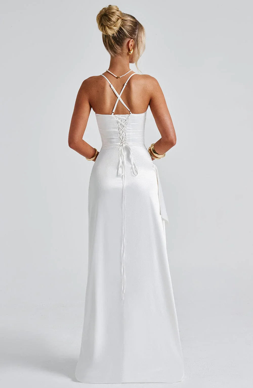 Beatrice Ruched Waist High Slit Maxi Gown