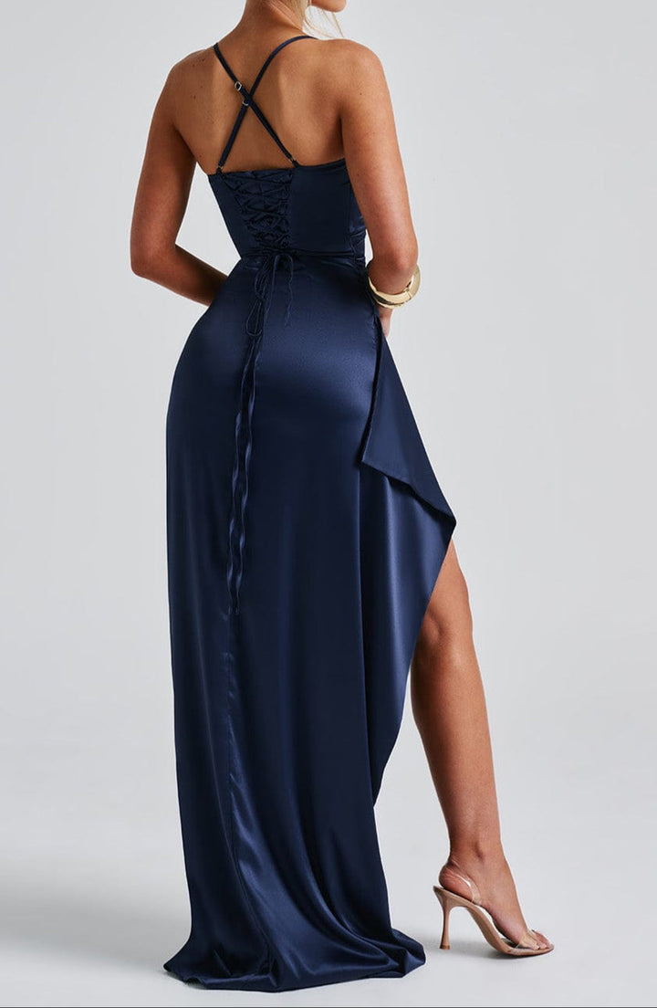 Beatrice Ruched Waist High Slit Maxi Gown