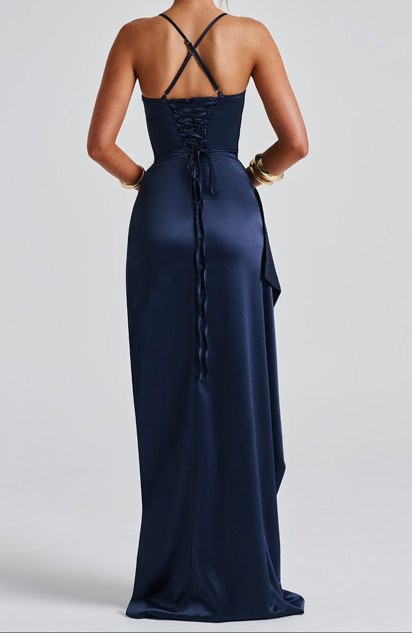 Beatrice Ruched Waist High Slit Maxi Gown