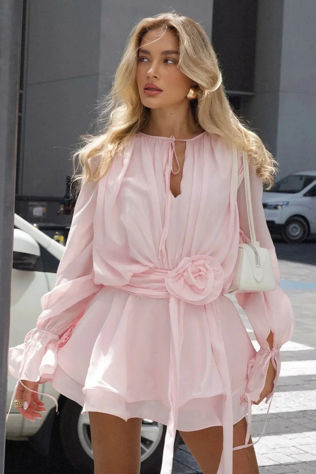Callie Bishop Sleeve Chiffon Mini Dress