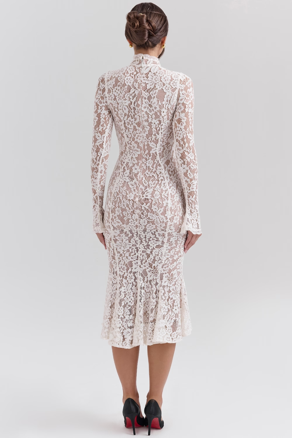 Vivienne Fitted Lace High Neck Midi Dress