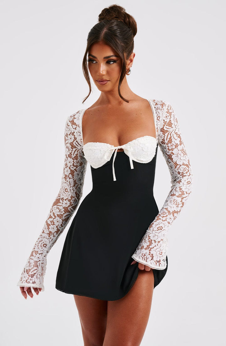 Margot Sheer Lace Sleeve A Line Mini Dress