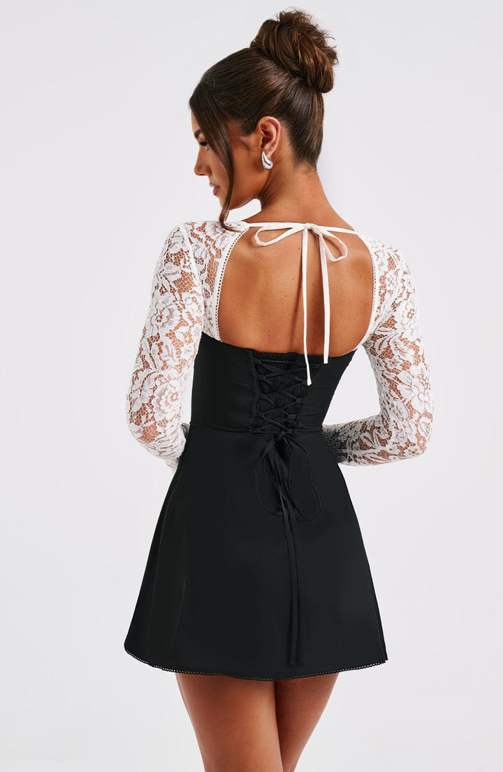 Margot Sheer Lace Sleeve A Line Mini Dress