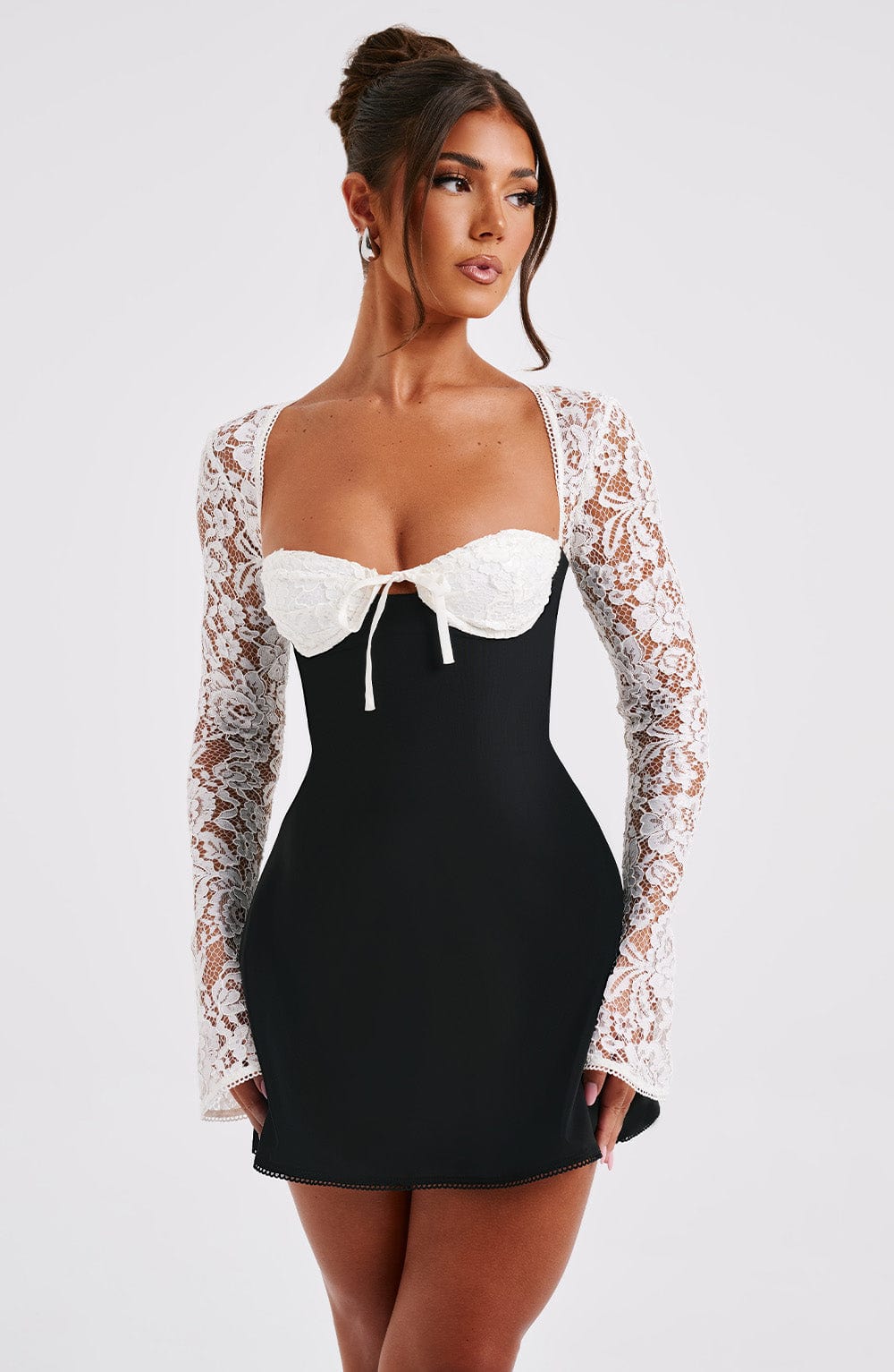Margot Sheer Lace Sleeve A Line Mini Dress
