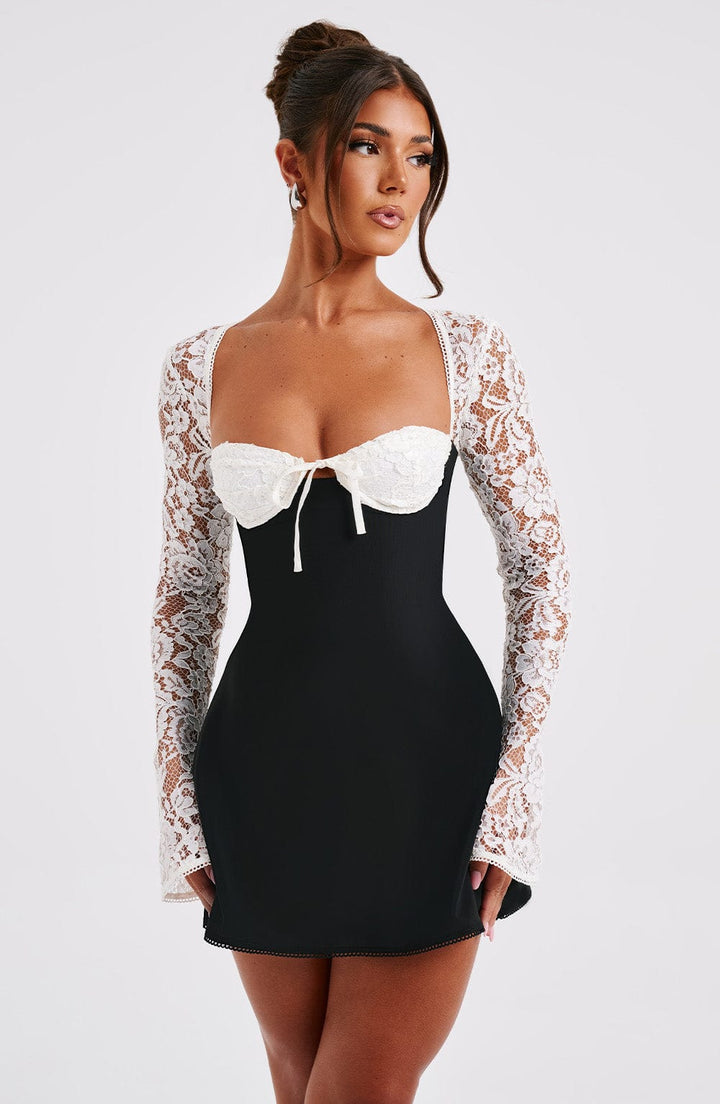 Margot Sheer Lace Sleeve A Line Mini Dress
