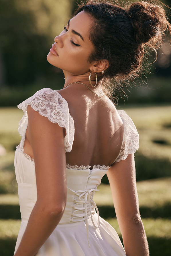 Elara Lace Cap Sleeve Structured Mini Dress