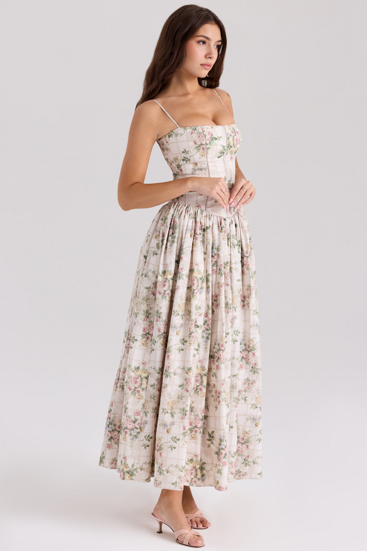 Mary Floral Print Gathered Maxi Dress