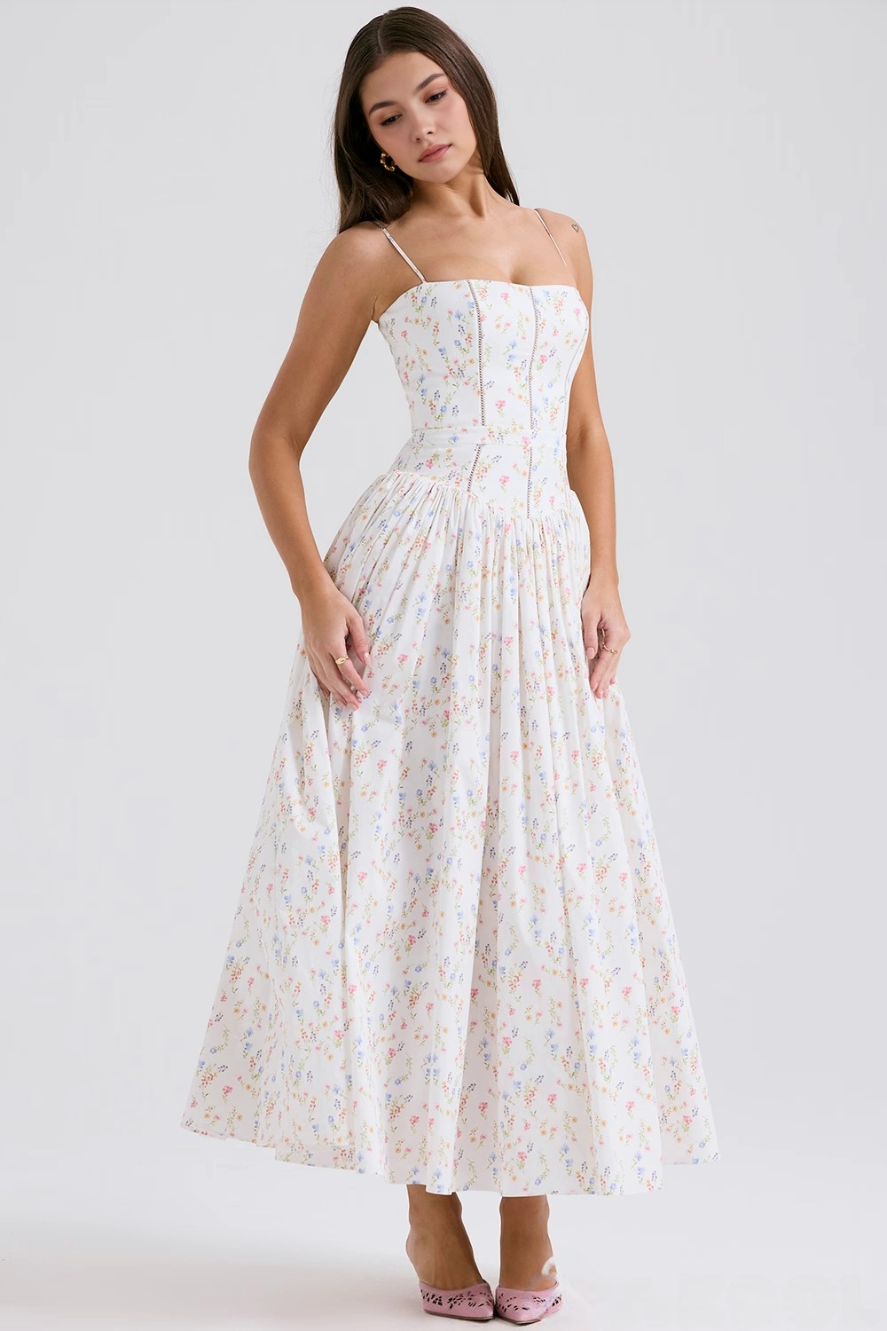 Mary Floral Print Gathered Maxi Dress