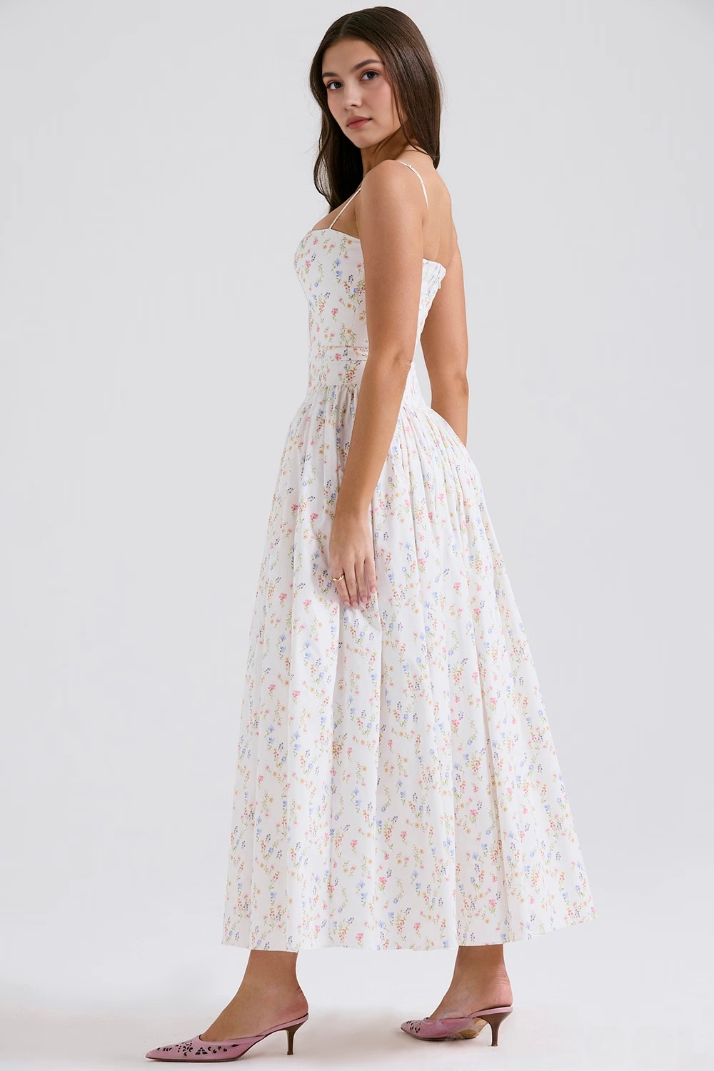Mary Floral Print Gathered Maxi Dress
