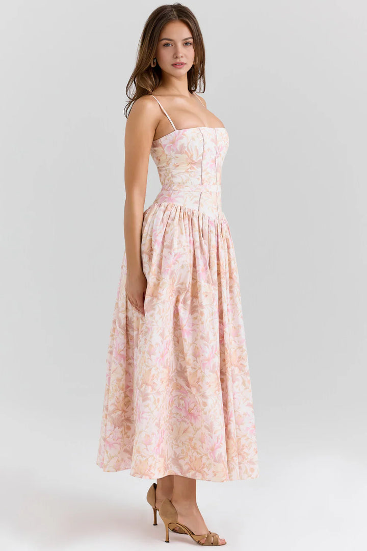 Mary Floral Print Gathered Maxi Dress