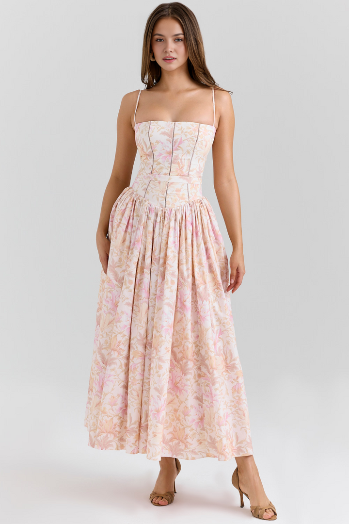 Mary Floral Print Gathered Maxi Dress