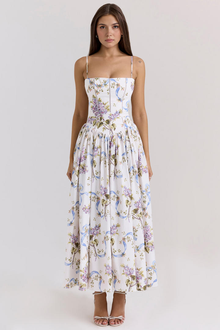 Mary Floral Print Gathered Maxi Dress