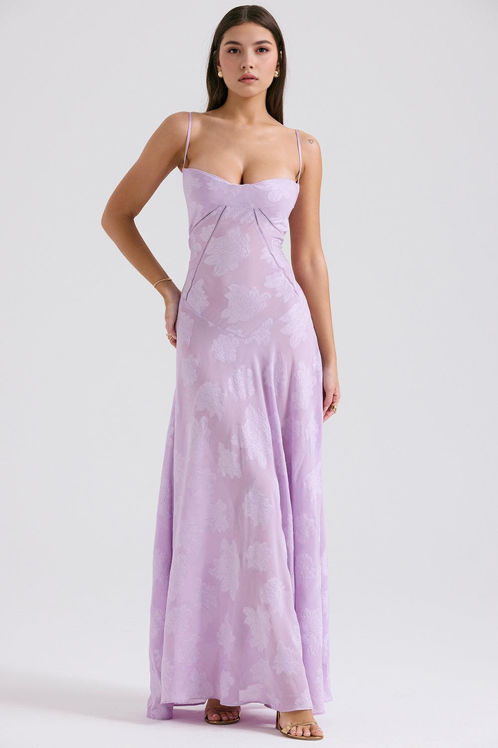 Felicia Floral Jacquard Square Neck Gown