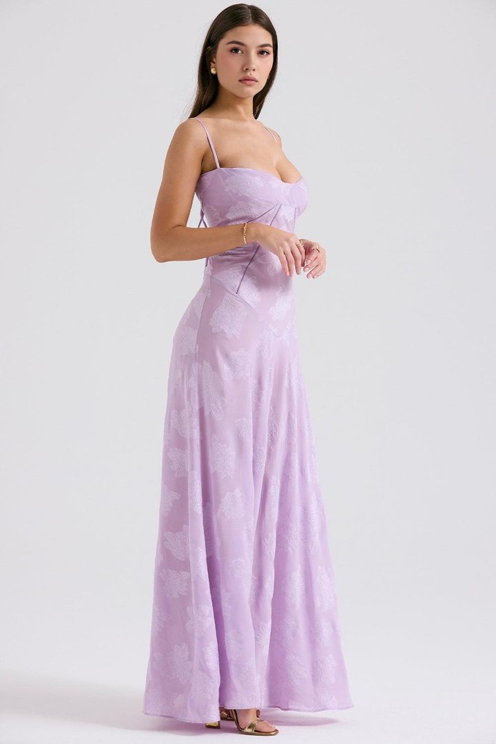 Felicia Floral Jacquard Square Neck Gown