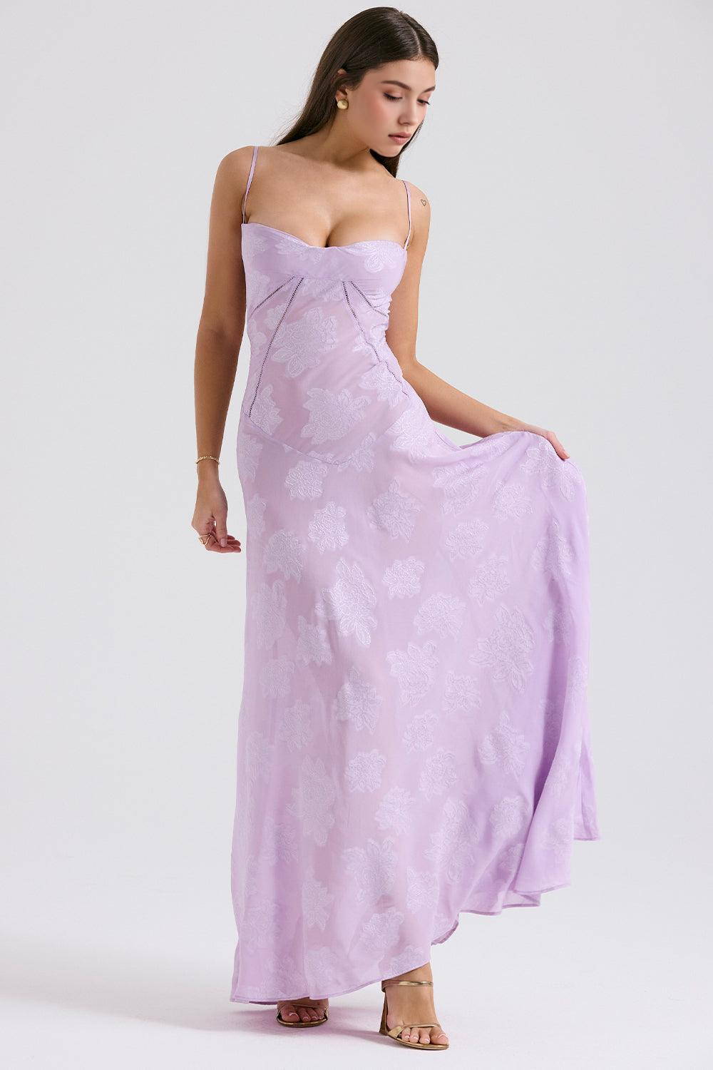 Felicia Floral Jacquard Square Neck Gown
