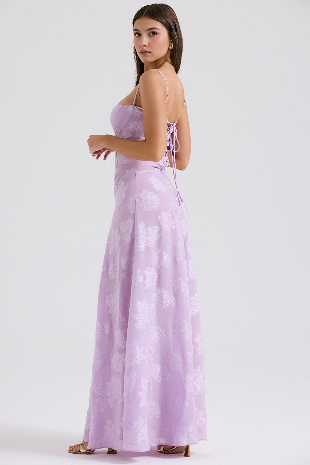 Felicia Floral Jacquard Square Neck Gown