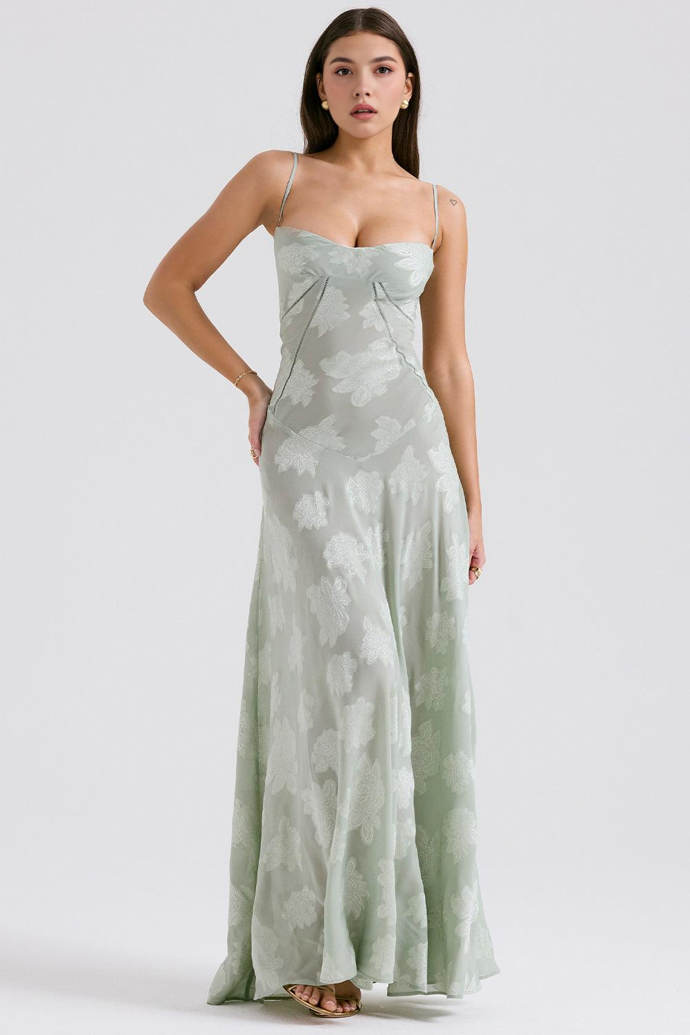 Felicia Floral Jacquard Square Neck Gown